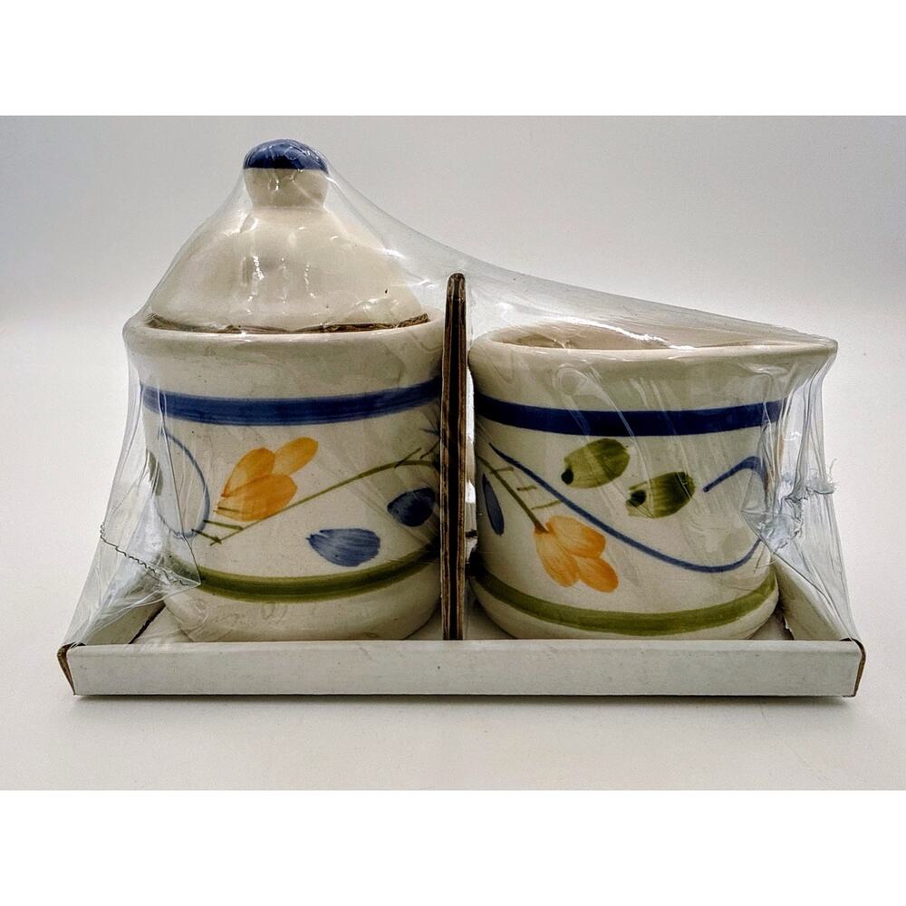 Vintage Hand Painted Ceramic Sugar Bowl & Creamer Set - New in Package